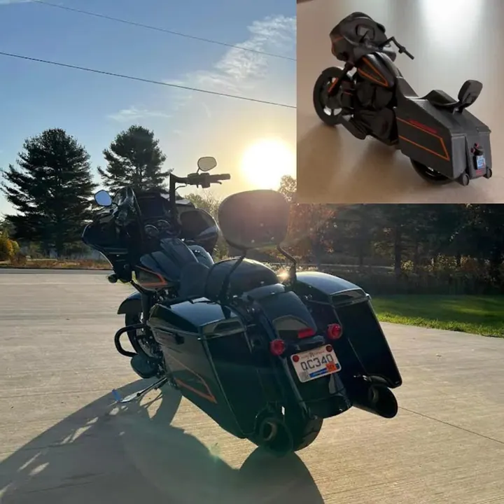 Custom 3D printed scale model of a motorcycle
